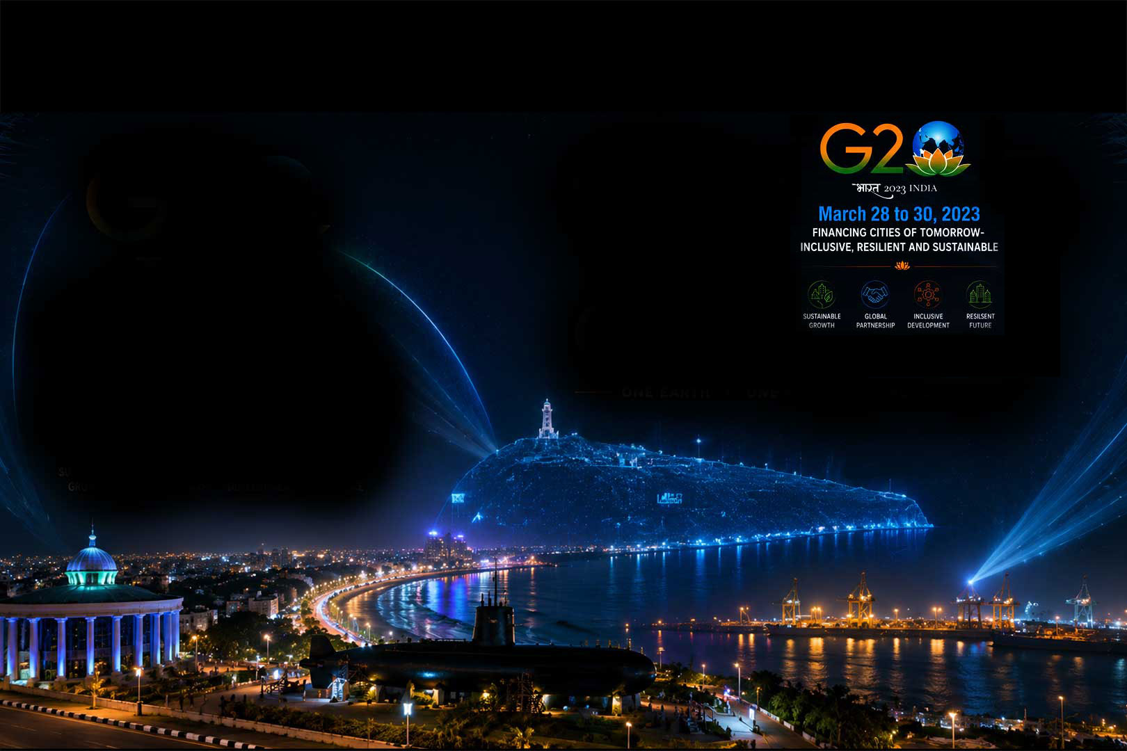 G20 India Summit Vizag holographic mesh screen installation at international government event